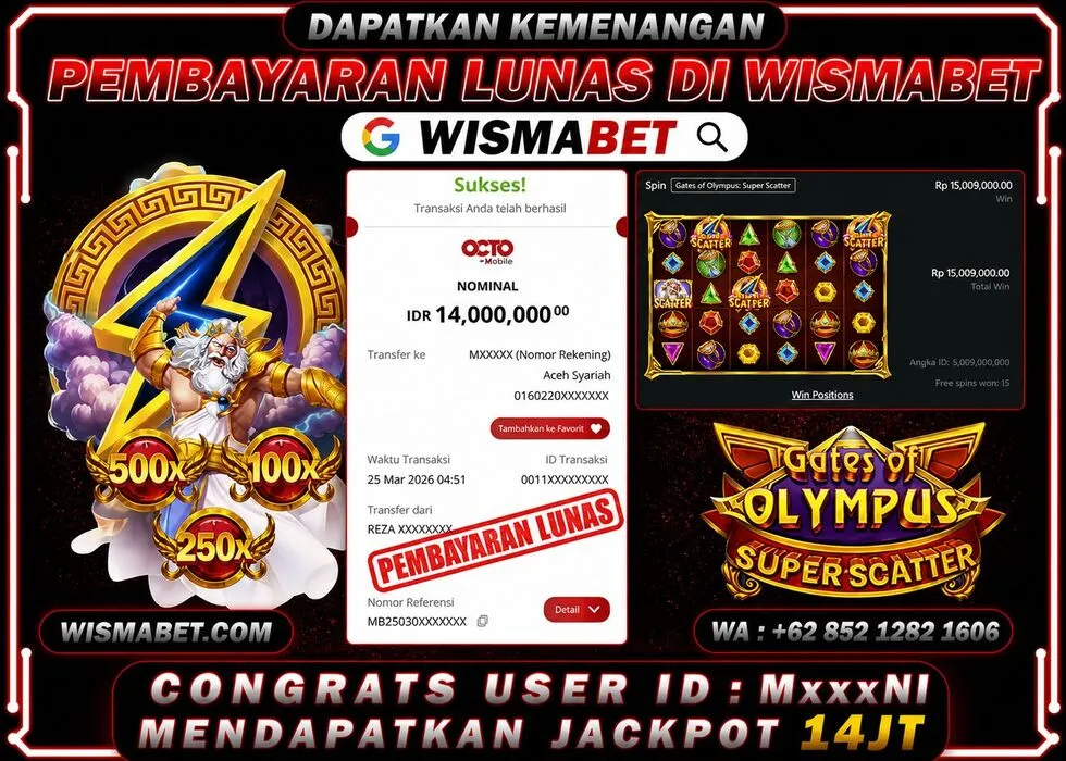 Wismabet - BUKTI KEMENANGAN Gates Of Olympus Superscatter Rp14,000,000,- LUNAS